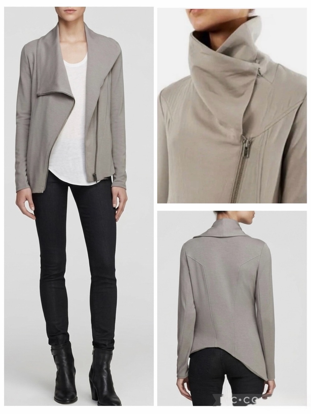 Helmut Lang Taupe Kinetic Jersey Asymmetrical Zip Moto Jacket Size S